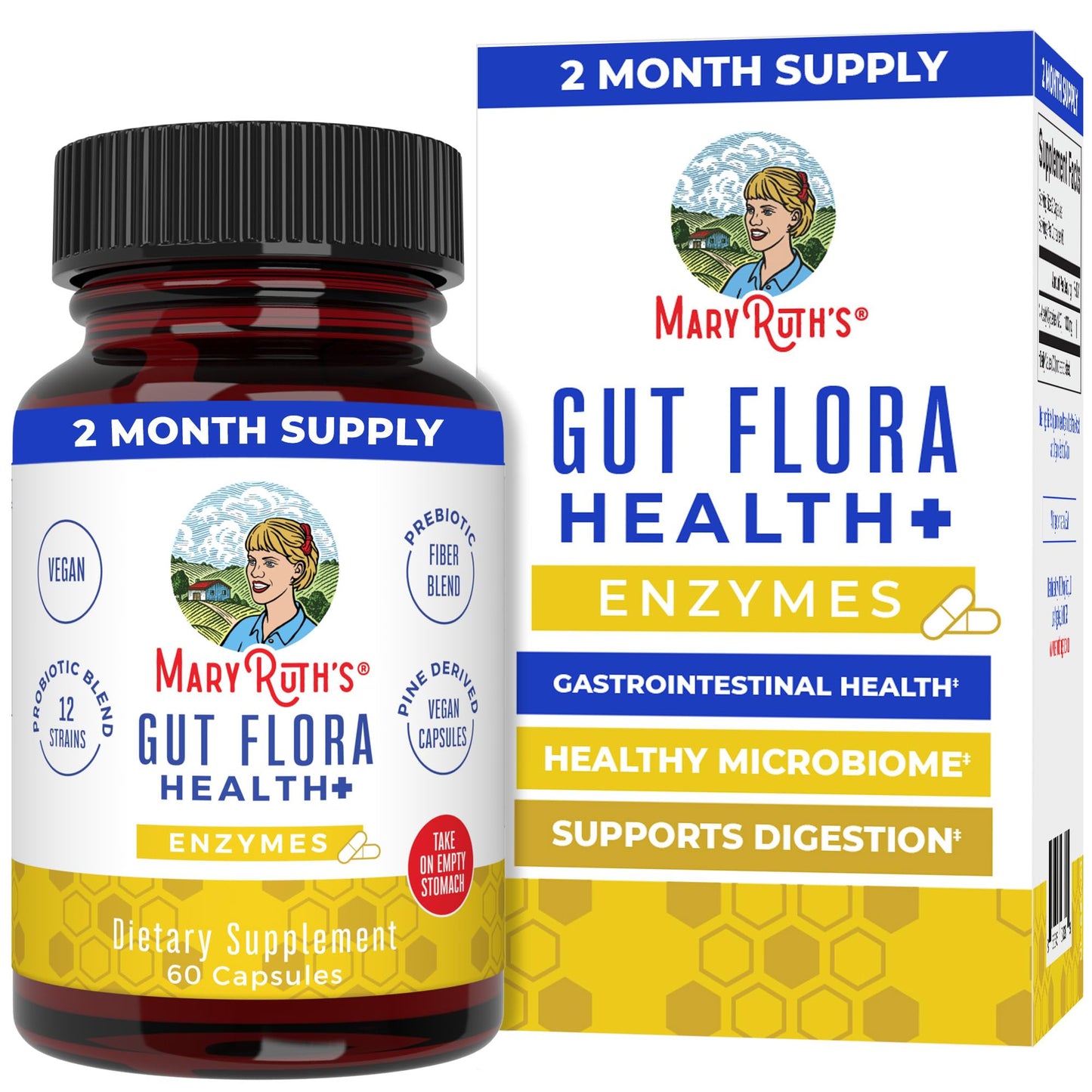 MaryRuth’s Gut Flora Health+ Enzymes | Prebiotic & Probiotic Digestive Enzymes for Healthy Gut Biome & Digestive Support | Gastrointestinal Health | CLP Certified - Maple Wellness Supplements