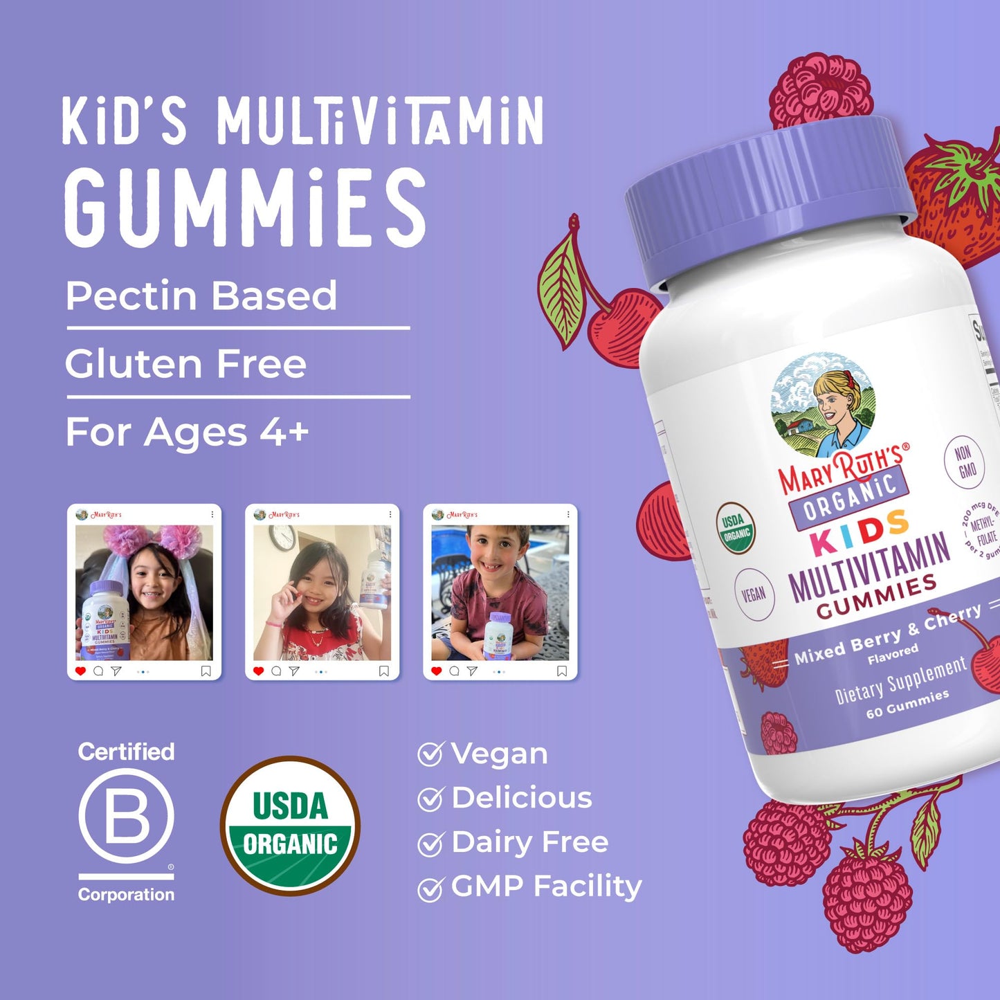 MARYRUTH'S Kids Vitamins | Multi | 1 Month Supply | Multivitamin Gummies for Ages 4+ | Multivitamin for Kids | Vegan | Only 2 Gummies a Day | 60 Count - Maple Wellness Supplements
