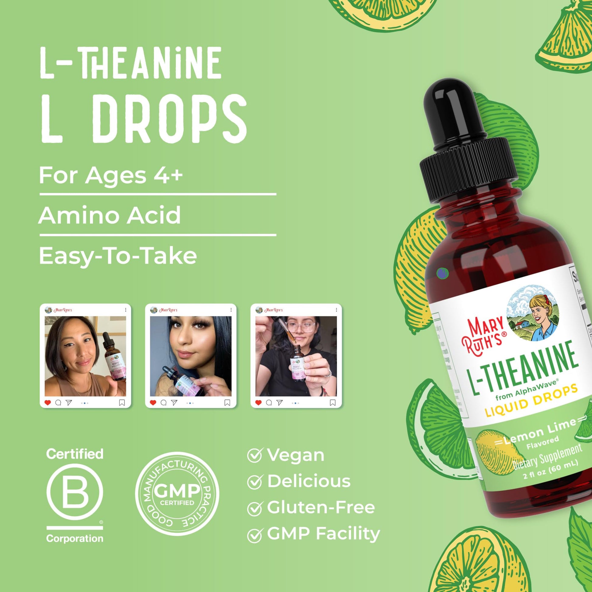 MaryRuth's L Theanine 200mg Liquid Drops | Mood Support for Adults & Kids | Focus Supplement | Natural Sleep Support | Vegan | Non-GMO | Gluten Free | 30 Servings - Maple Wellness Supplements