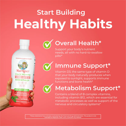 MaryRuth's Liquid Morning Multivitamin Essentials+ | Vitamin A C D E B6 B12 K2 Biotin Zinc | Mens Womens Multivitamin | Immune Support | Beauty | Sugar Free | Vitamins for Ages 1+ | Vegan | 32 Fl Oz - Maple Wellness Supplements