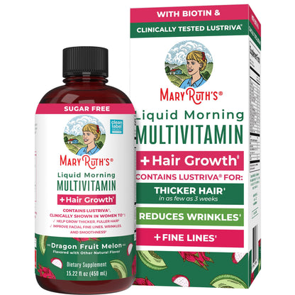 MARYRUTH'S Liquid Multivitamin + Hair Growth | Biotin 10000mcg | Lustriva Hair Growth Supplement | Clinically Tested in Women for Thicker Hair - Maple Wellness Supplements