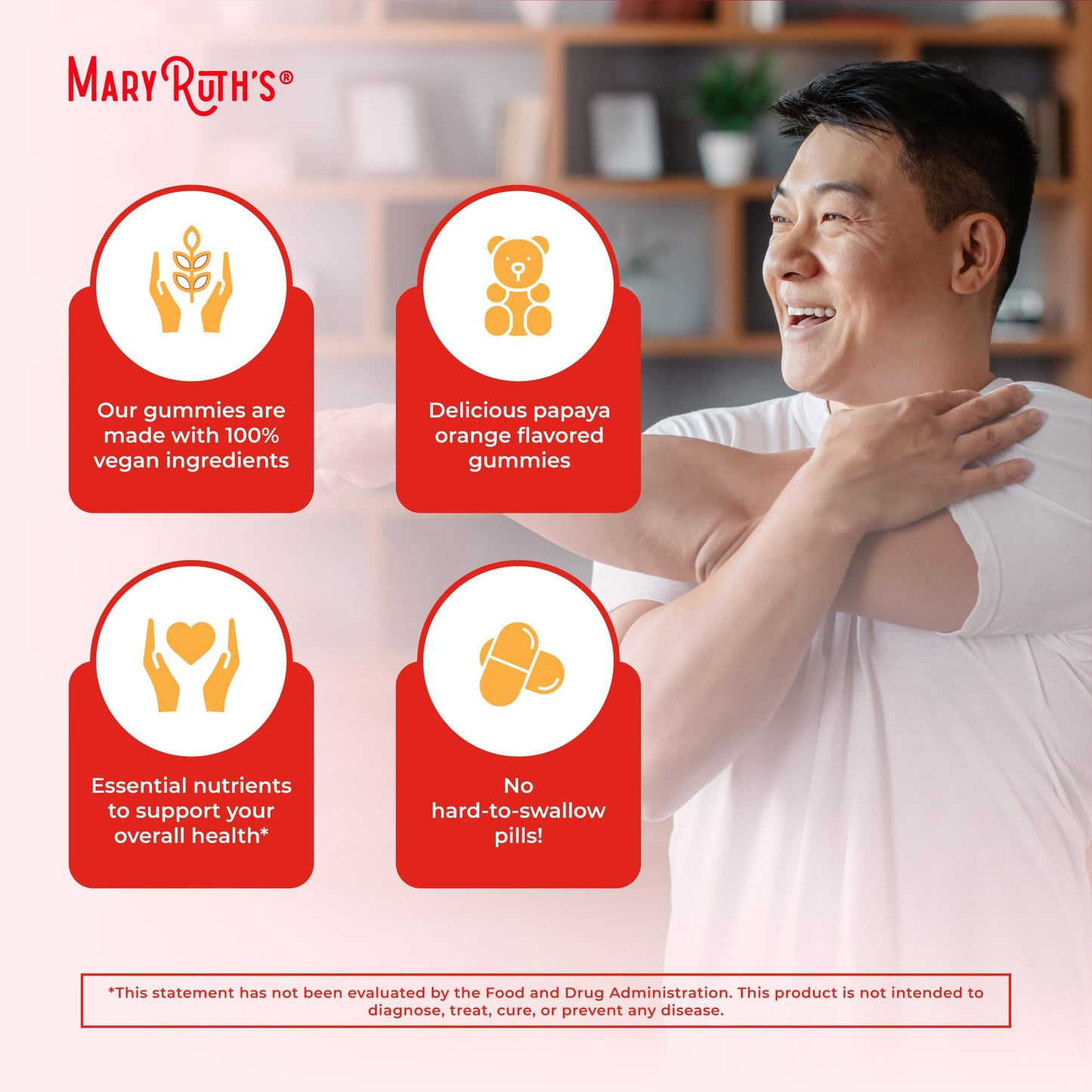 MaryRuth's Multivitamin Gummies for Men | Vitamin A, C, D, E, B6, B12, Biotin, Zinc | Energy Metabolism | Immunity | Bone Health | Cellular Health | Vegan | Non-GMO | Gluten & Sugar Free | 60 Count - Maple Wellness Supplements