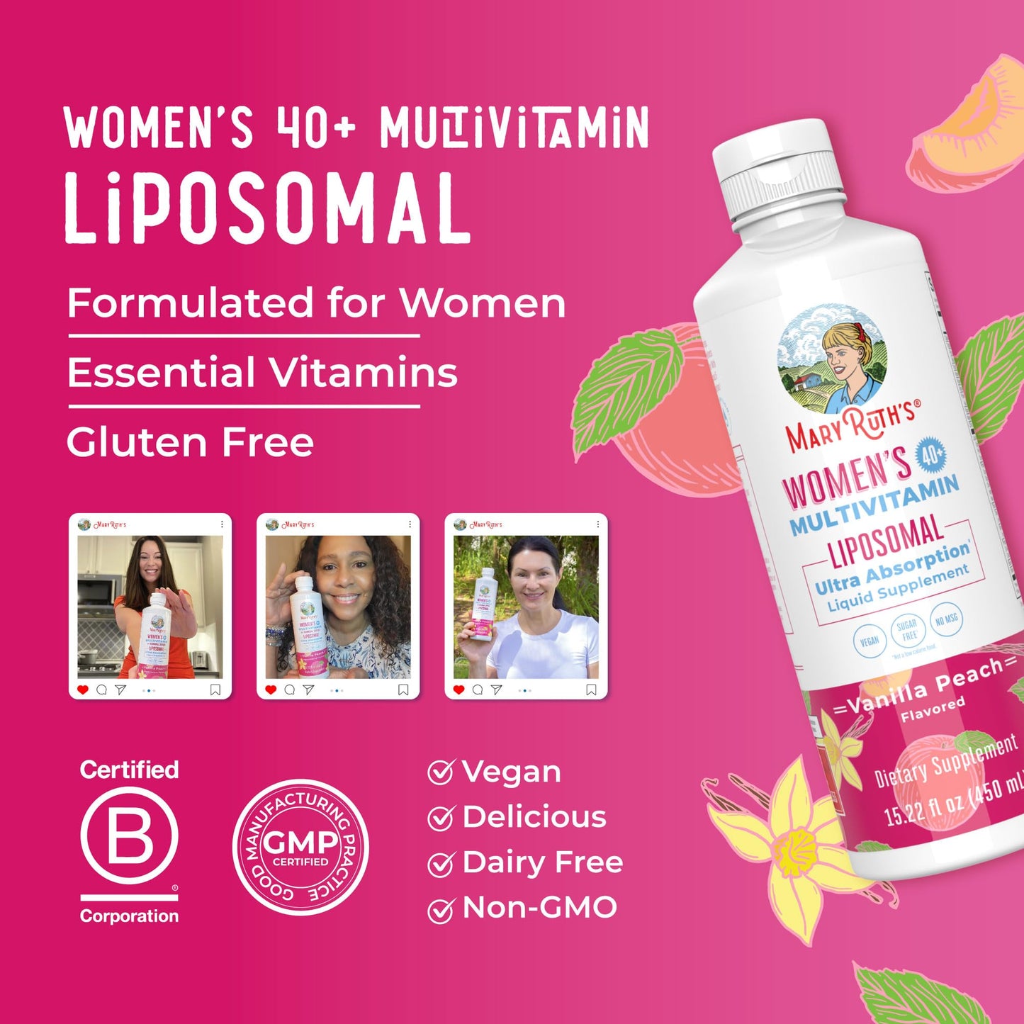 MaryRuth’s Multivitamin Liposomal for Women 40+ | Womens Multivitamin Liposomal | Immune Support Supplement | Menopause Supplement | Methylated Multivitamin | Vegan | Sugar Free | Non-GMO |15.22 Fl Oz - Maple Wellness Supplements