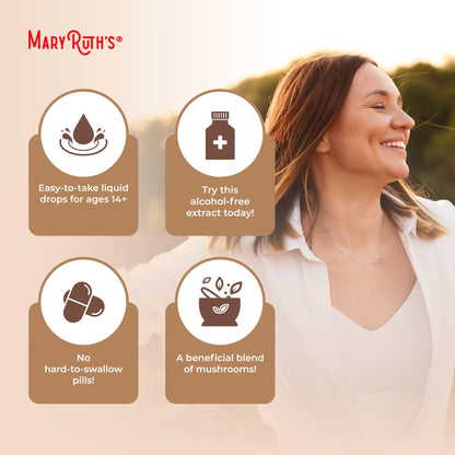MaryRuth's Mushroom Complex | Lion's Mane | Turkey Tail | Reishi Mushroom | Shiitake Mushrooms | Alcohol Free | Mushroom Blend | Organic | Non-GMO | Vegan | 30 Servings - Maple Wellness Supplements