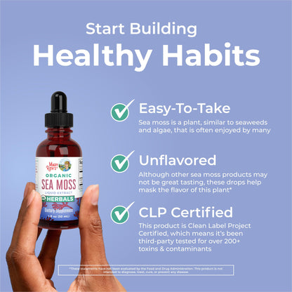 MARYRUTH'S Organic Irish Sea Moss Liquid Drops | Chondrus Crispus | Wild Harvested | Organic Irish Moss Formulated for Adults & Kids Ages 14+ | Unflavored - Maple Wellness Supplements
