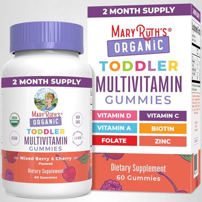 MARYRUTH'S Organic Toddler Multivitamin Gummies | Ages 4+ | Vitamin A, C, D, E, B6, B12, Biotin, Iodine, Zinc | Immunity | Bone & Teeth Health - Maple Wellness Supplements