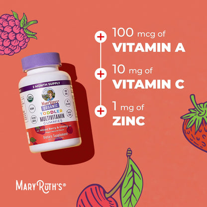 MARYRUTH'S Organic Toddler Multivitamin Gummies | Ages 4+ | Vitamin A, C, D, E, B6, B12, Biotin, Iodine, Zinc | Immunity | Bone & Teeth Health - Maple Wellness Supplements