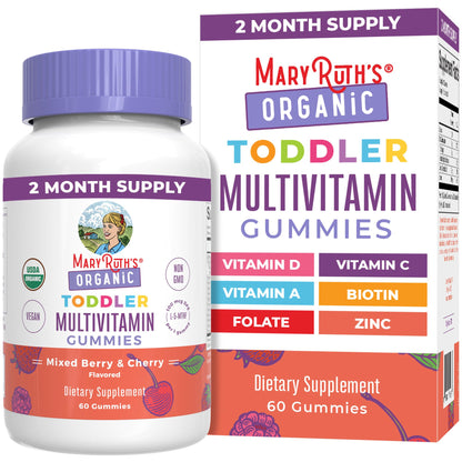 MARYRUTH'S Organic Toddler Multivitamin Gummies | Ages 4+ | Vitamin A, C, D, E, B6, B12, Biotin, Iodine, Zinc | Immunity | Bone & Teeth Health - Maple Wellness Supplements