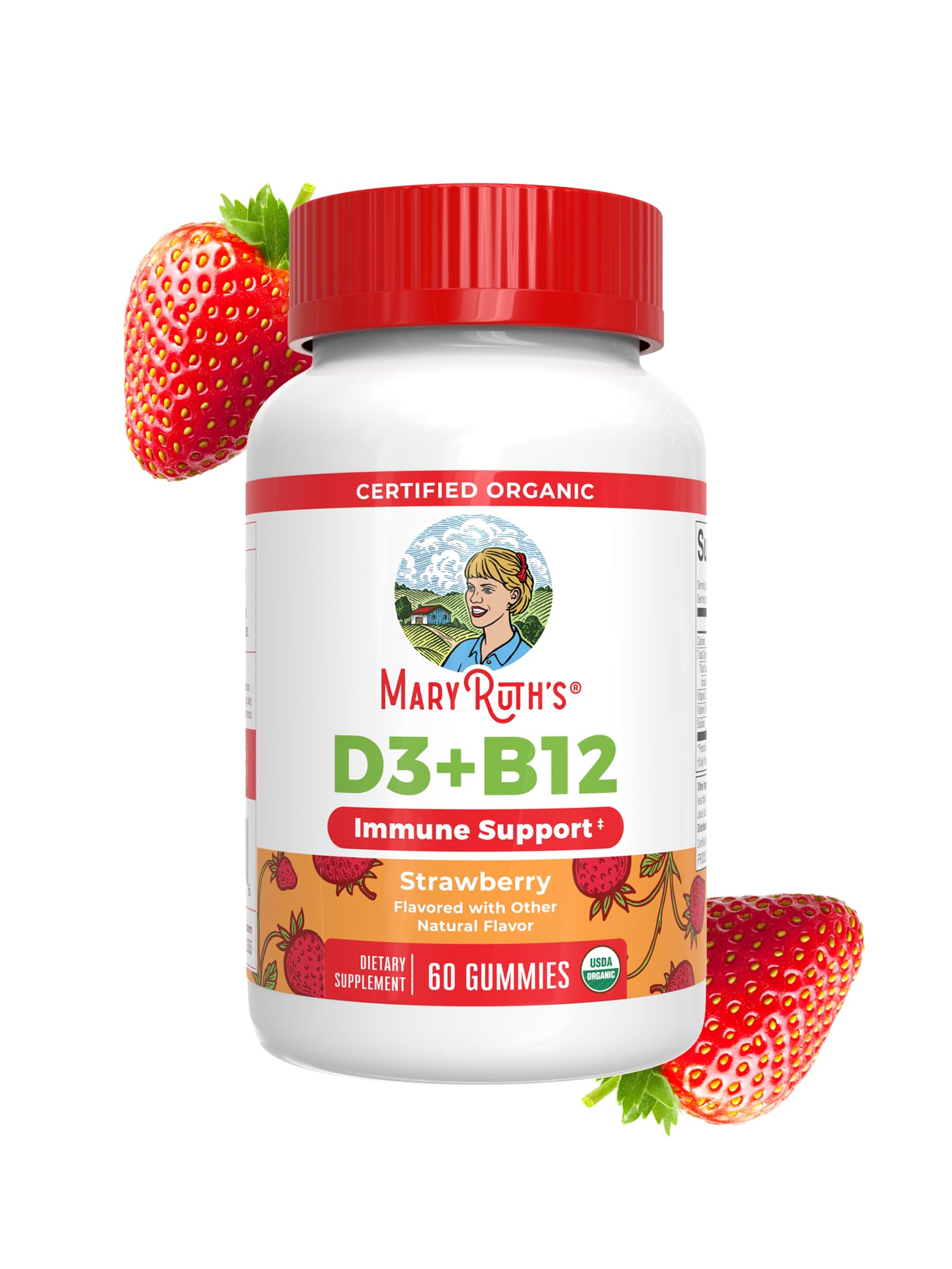 MARYRUTH'S Organic Vitamin D3 + B12 Gummies for Ages 4+ | Bone Health | Immune Support | Energy Metabolism | Cognitive Function | Vegan | Non-GMO - Maple Wellness Supplements