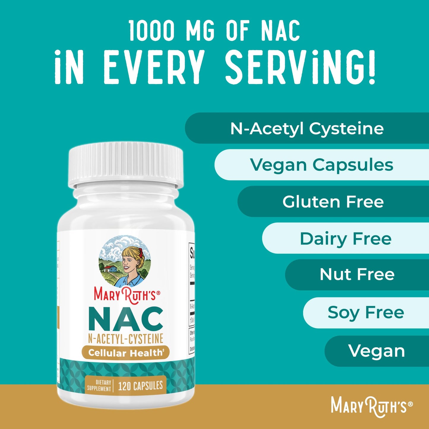 MARYRUTH'S Organics NAC Supplement N-Acetyl Cysteine | 2 Month Supply | NAC 1000mg per Serving | Vegan Capsules | Gluthamine Precursor | Amino Acid - Maple Wellness Supplements
