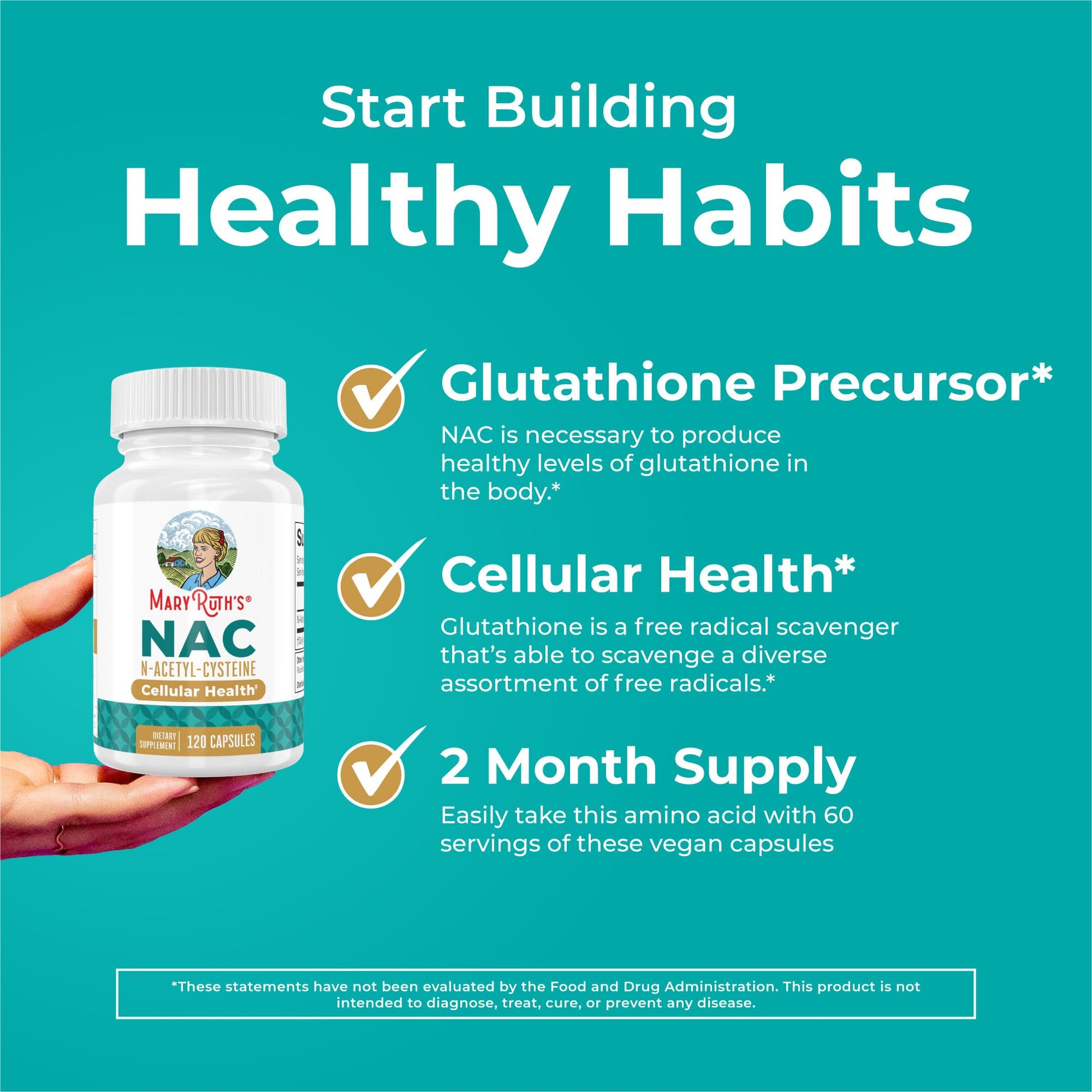 MARYRUTH'S Organics NAC Supplement N-Acetyl Cysteine | 2 Month Supply | NAC 1000mg per Serving | Vegan Capsules | Gluthamine Precursor | Amino Acid - Maple Wellness Supplements