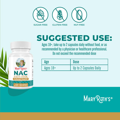MARYRUTH'S Organics NAC Supplement N-Acetyl Cysteine | 2 Month Supply | NAC 1000mg per Serving | Vegan Capsules | Gluthamine Precursor | Amino Acid - Maple Wellness Supplements