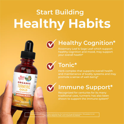 MARYRUTH'S Organics USDA Turmeric Gold Liquid Drops | Herbal Blend | Turmeric Curcumin | Black Pepper | Cassia Cinnamon Bark | Ginger Root | Immune Support - Maple Wellness Supplements