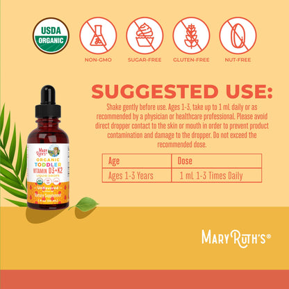 MARYRUTH'S Organics Vitamin D3 | Vitamin K2 | Vitamin D3 K2 Drops | K2 D3 Vitamin Liquid Supplement for Toddlers | Kids Supplement for Calcium Absorption - Maple Wellness Supplements