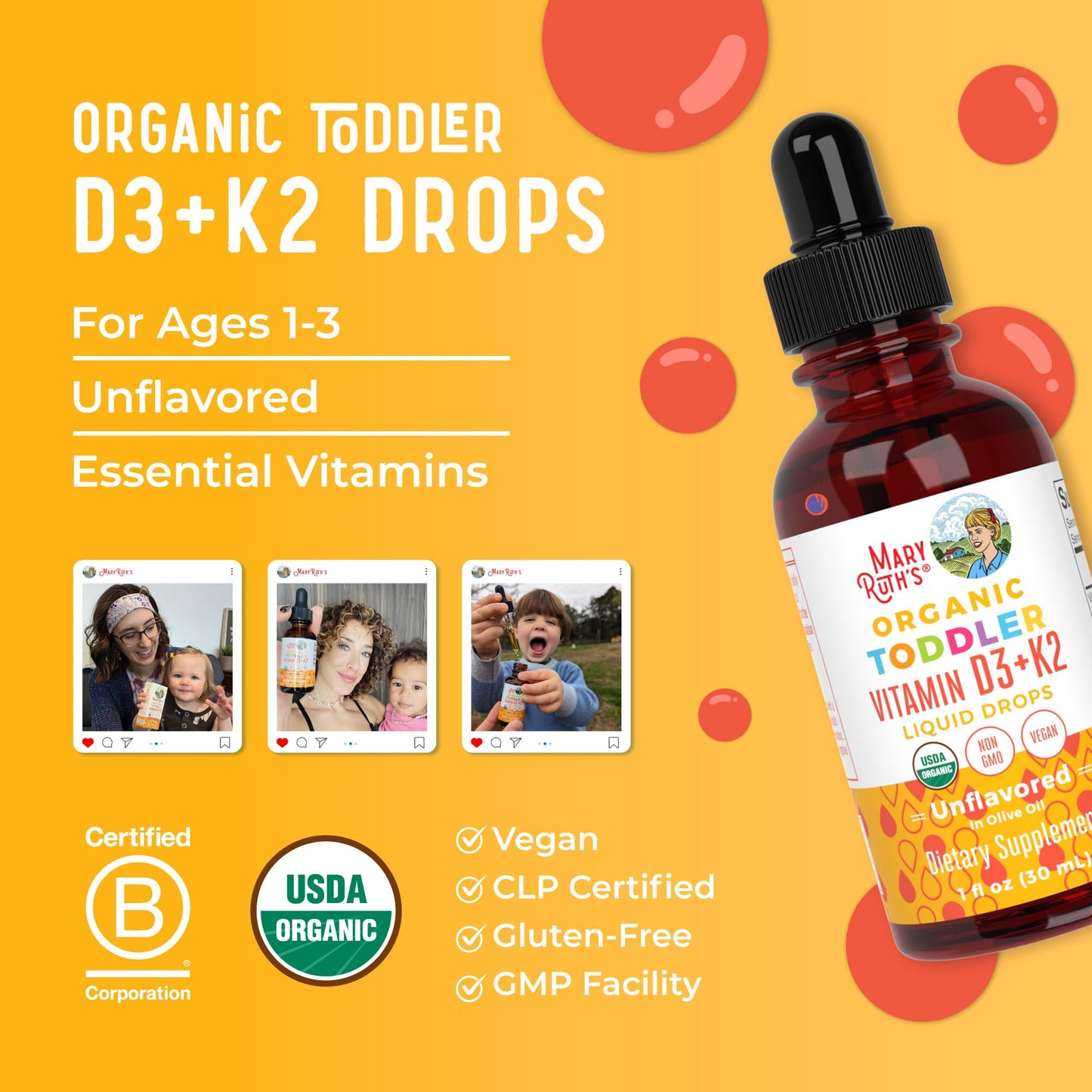 MARYRUTH'S Organics Vitamin D3 | Vitamin K2 | Vitamin D3 K2 Drops | K2 D3 Vitamin Liquid Supplement for Toddlers | Kids Supplement for Calcium Absorption - Maple Wellness Supplements
