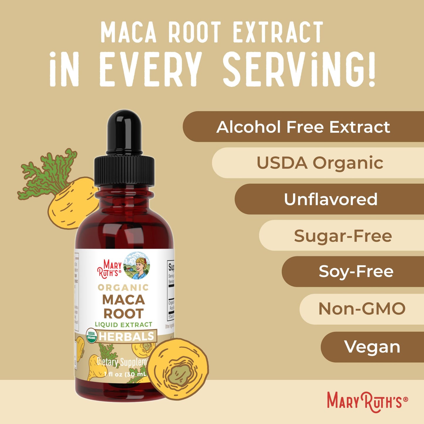 MaryRuth’s USDA Organic Maca Root Liquid Drops | Vegan | Non-GMO | Gluten Free | Alcohol Free | 1 Fl Oz - Maple Wellness Supplements