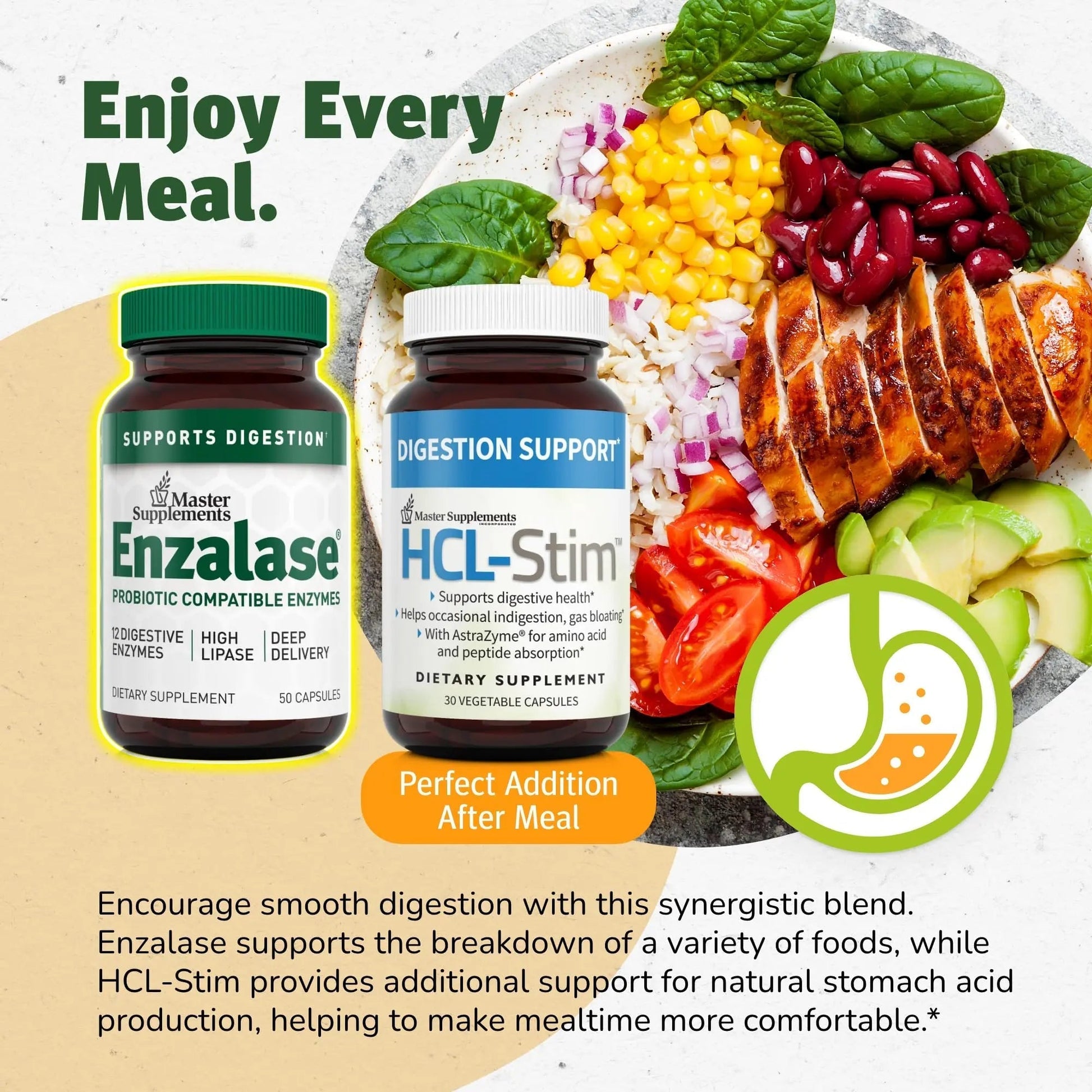 Master Supplements Enzalase - 50 Capsules, Pack of 3 - Probiotic Compatible Enzymes - Provides Digestive Boost + Gas & Bloating Relief - Gluten Free - 150 Total Servings - Maple Wellness Supplements