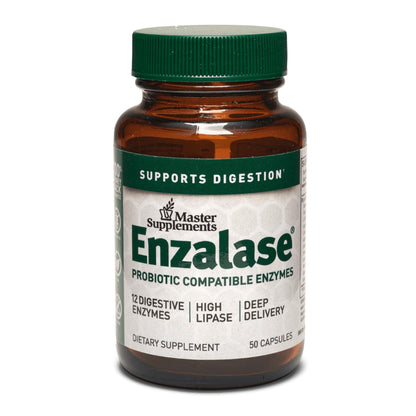 Master Supplements Enzalase - 50 Capsules - Probiotic Compatible Enzymes - Provides Digestive Boost + Gas & Bloating Relief - Gluten Free - 50 Servings - Maple Wellness Supplements