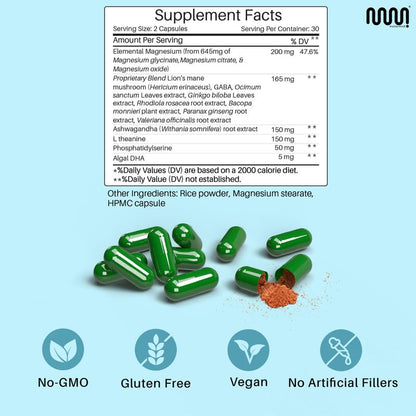 mastermedi Cortisol Supplements for Women and Men Support with Magnesium, Ashwagandha, Lion’s Mane & GABA – Adaptogenic Stress Relief & Mood Support – Non-GMO, No Fillers, Gluten-Free - Maple Wellness Supplements