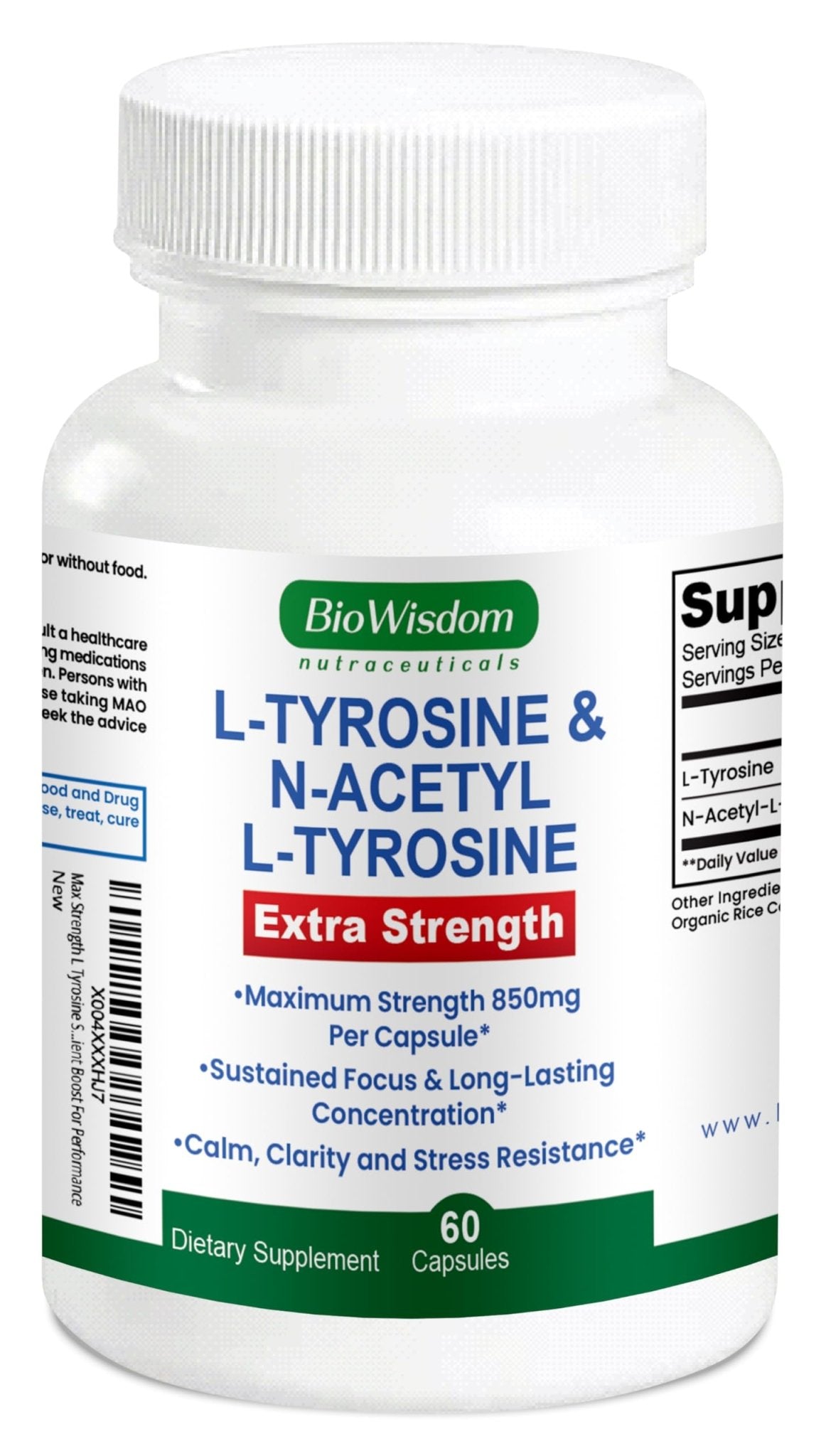 Max Strength L Tyrosine Supplement & N Acetyl L Tyrosine Peak Focus, Alertness, Concentration, Body & Mind Energy. L-Tyrosine 850mg Per 1 Capsule. A Well-Being Nutrient Boost For Performance - Maple Wellness Supplements