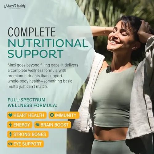 Maxi Health Multivitamin – Easy to Swallow Multi Vitamin Capsules with 30 Nutrients, Iron & Probiotics – Kosher Daily Multivitamins Small Capsules - Maple Wellness Supplements