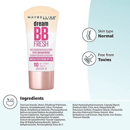 Maybelline Dream Fresh Skin Hydrating BB cream, 8-in-1 Skin Perfecting Beauty Balm with Broad Spectrum SPF 30 - Maple Wellness Supplements
