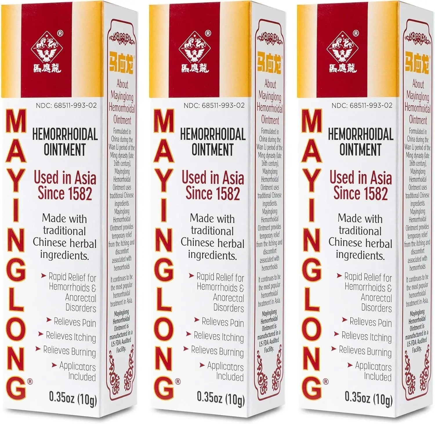 Mayinglong Musk Hemorrhoids Ointment (3 x 10g Tubes), 30g - Maximum Strength Formula for Hemorrhoidal Fast Relief, Soothes Itching, Burning & Discomfort - Fast-Acting Treatment to Shrink Swelling - Maple Wellness Supplements