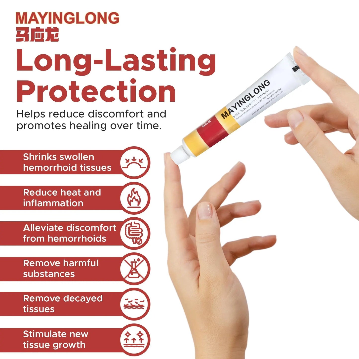 Mayinglong Musk Hemorrhoids Ointment (3 x 10g Tubes), 30g - Maximum Strength Formula for Hemorrhoidal Fast Relief, Soothes Itching, Burning & Discomfort - Fast-Acting Treatment to Shrink Swelling - Maple Wellness Supplements