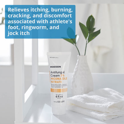 McKesson Antifungal Cream, 2% Miconazole Nitrate - Relieves Itching, Burning, Cracking from Jock Itch, Ringworm and Athlete Foot - 4 oz., 1 Count - Maple Wellness Supplements