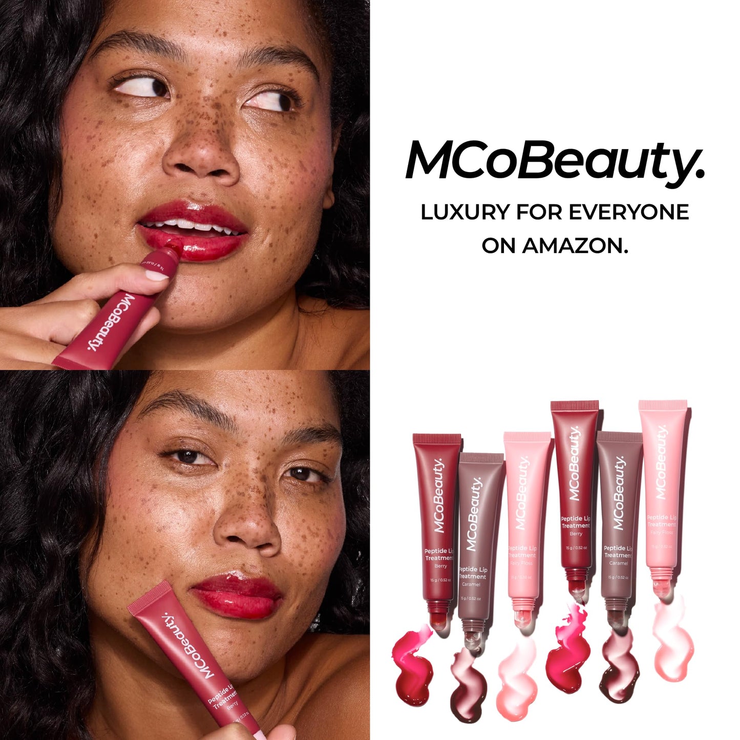 MCoBeauty Peptide Lip Treatment Caramel - Nude Brown Tinted Lip Balm Plumper Gloss for Women - Hydrating Lip Oil with Shea Butter, Peptides for Soft Plump Lips - Vegan Cruelty Free Lip Care - Maple Wellness Supplements