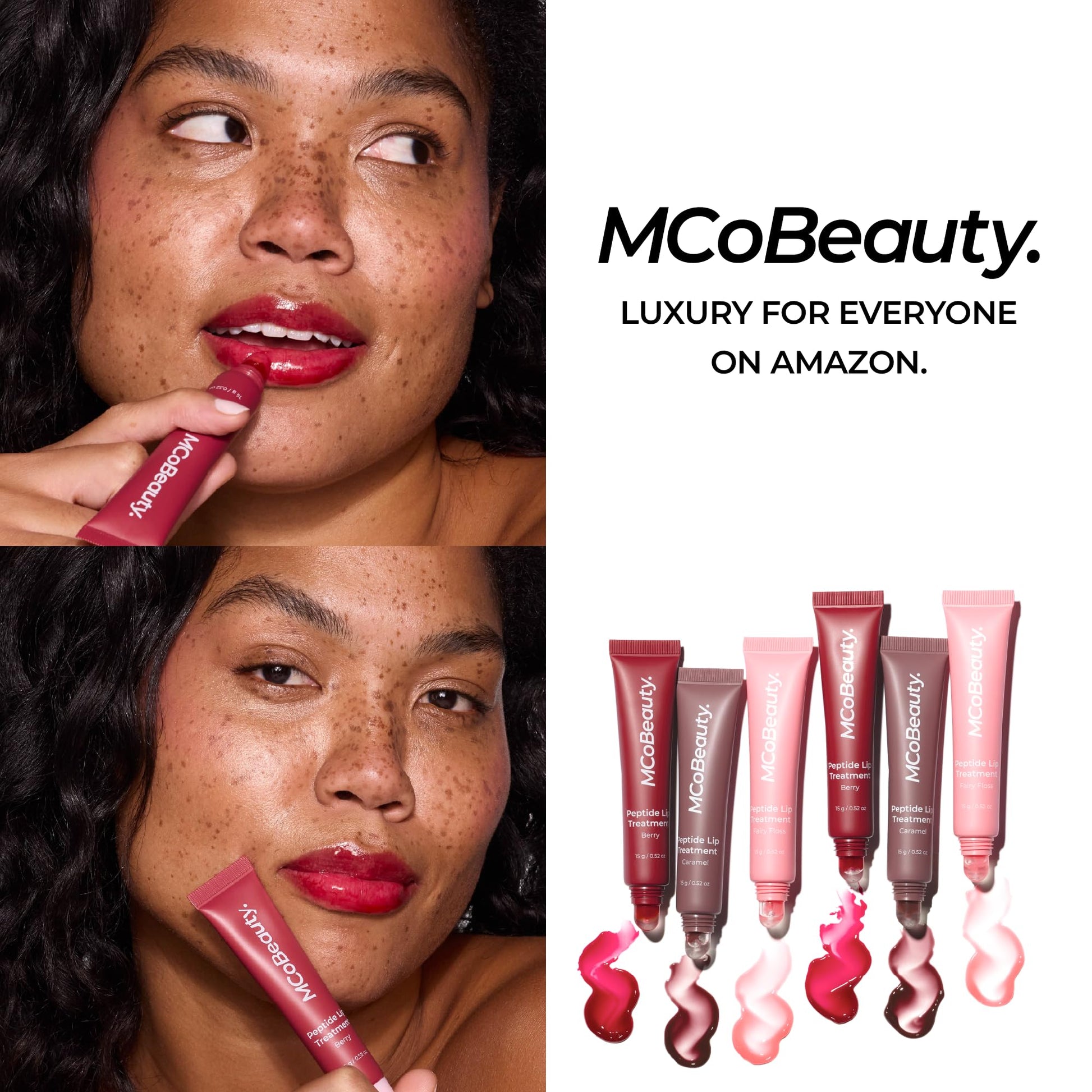 MCoBeauty Peptide Lip Treatment Caramel - Nude Brown Tinted Lip Balm Plumper Gloss for Women - Hydrating Lip Oil with Shea Butter, Peptides for Soft Plump Lips - Vegan Cruelty Free Lip Care - Maple Wellness Supplements