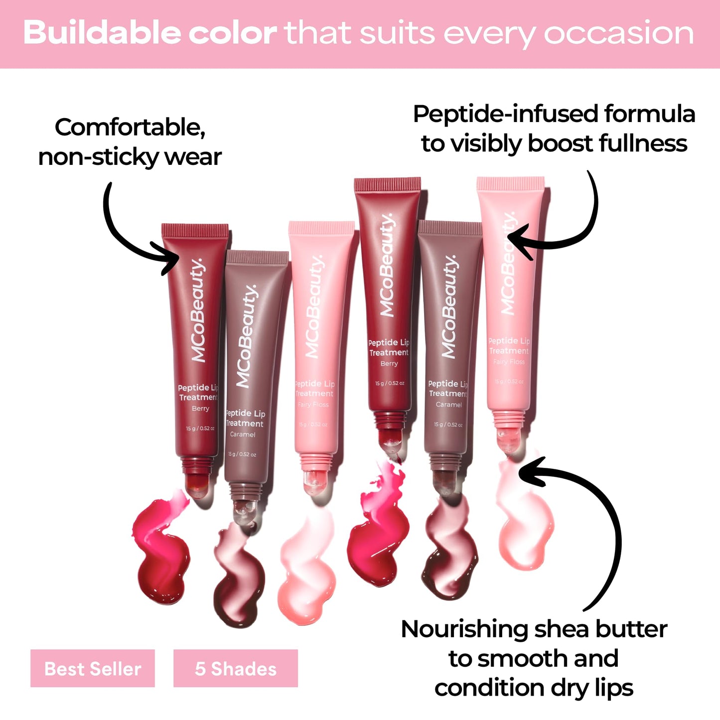 MCoBeauty Peptide Lip Treatment Caramel - Nude Brown Tinted Lip Balm Plumper Gloss for Women - Hydrating Lip Oil with Shea Butter, Peptides for Soft Plump Lips - Vegan Cruelty Free Lip Care - Maple Wellness Supplements