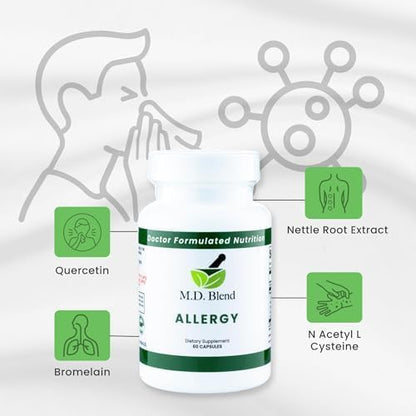 M.D. Blend Nature’s Biotic & Allergy Expert Bundle for Immune Support, Seasonal Allergy Relief, Respiratory Wellness, Quercetin and Bromelain, NAC Nettle Root Vitamins & Minerals Plant-Based Capsules - Maple Wellness Supplements