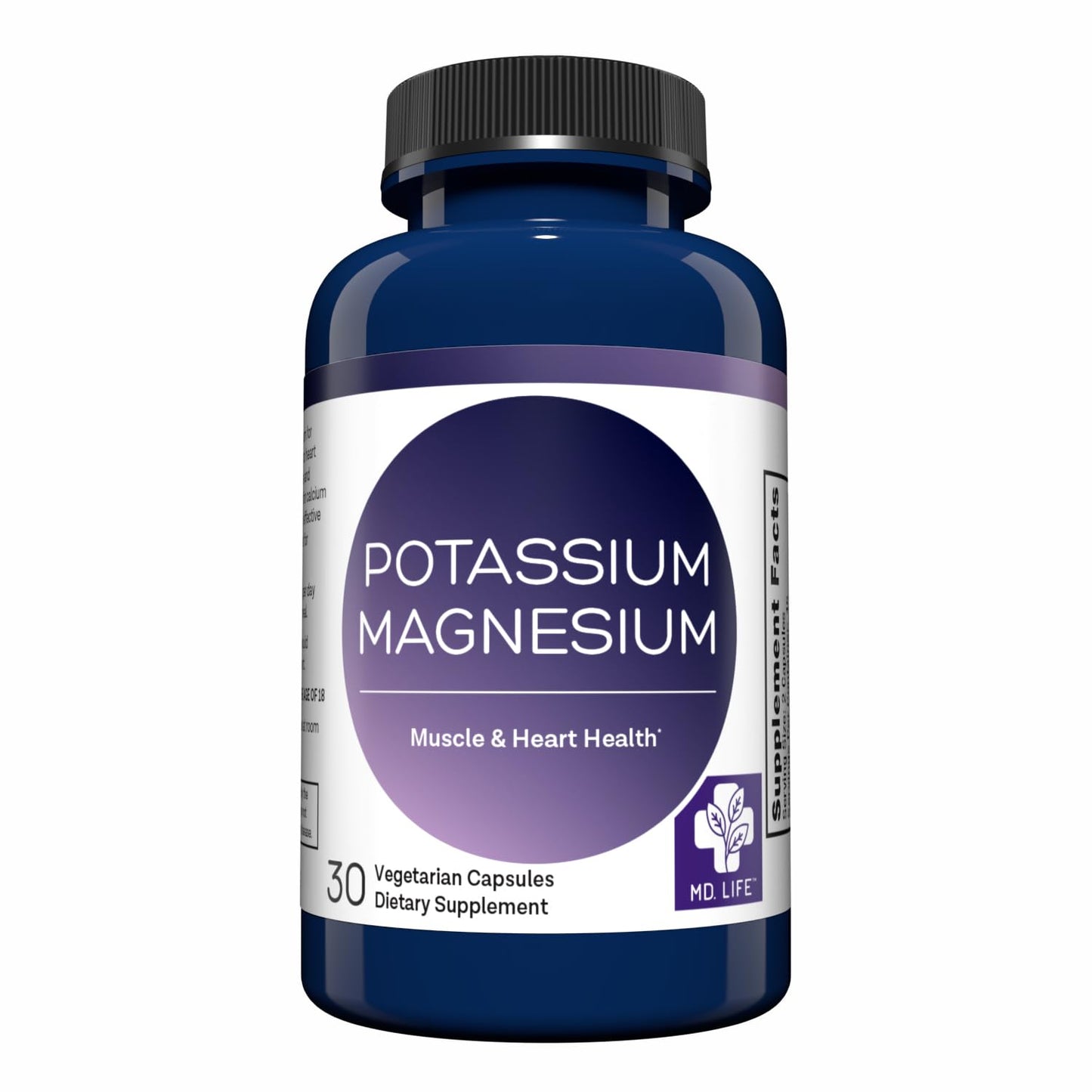 MD. Life Potassium Magnesium Supplement - 30 Capsules - High Absorption Magnesium Complex - Potassium Supplement to Support Vascular Health & Leg Cramp - Maple Wellness Supplements