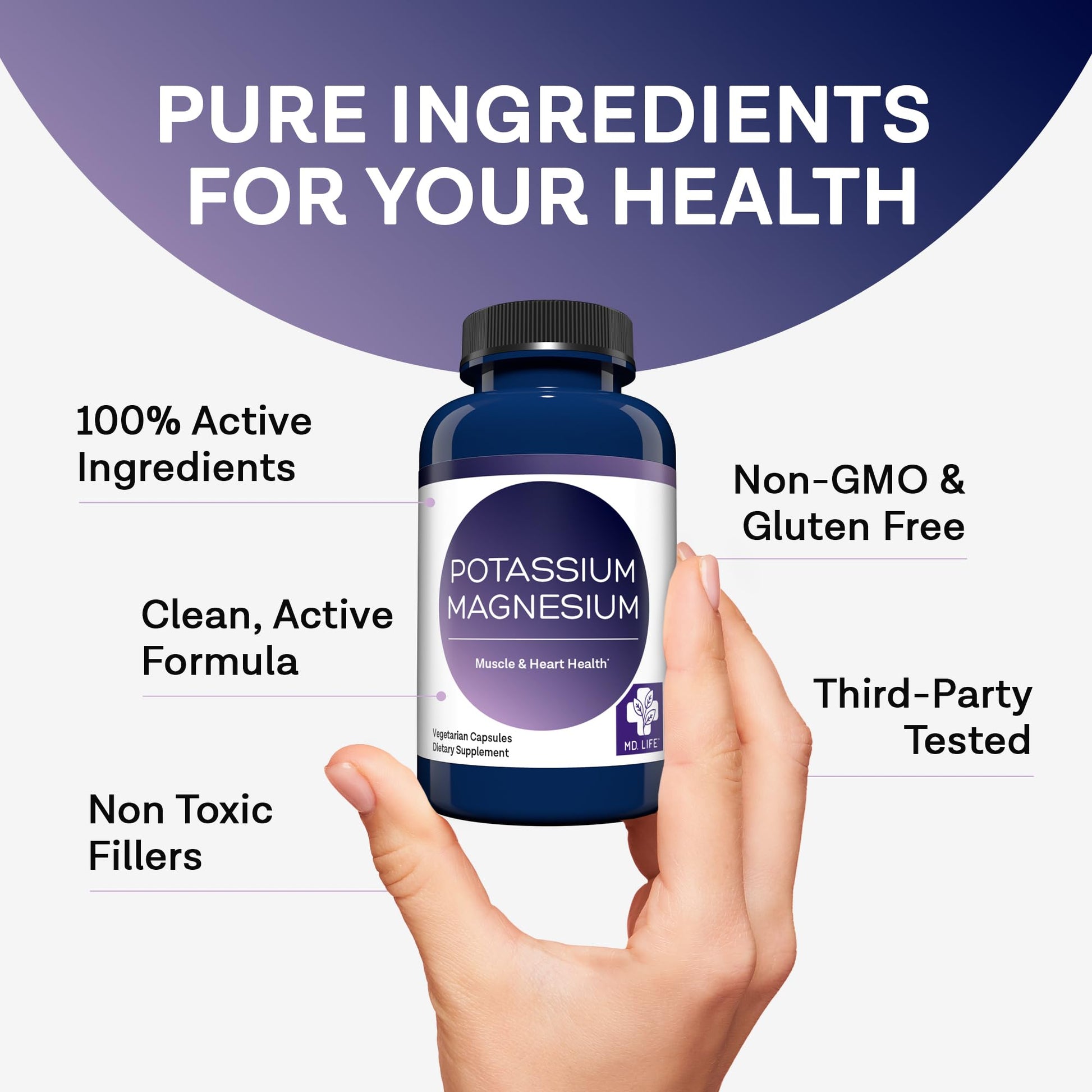 MD. Life Potassium Magnesium Supplement - 90 Capsules - Magnesium Potassium Supplement - High Absorption Complex - Maple Wellness Supplements