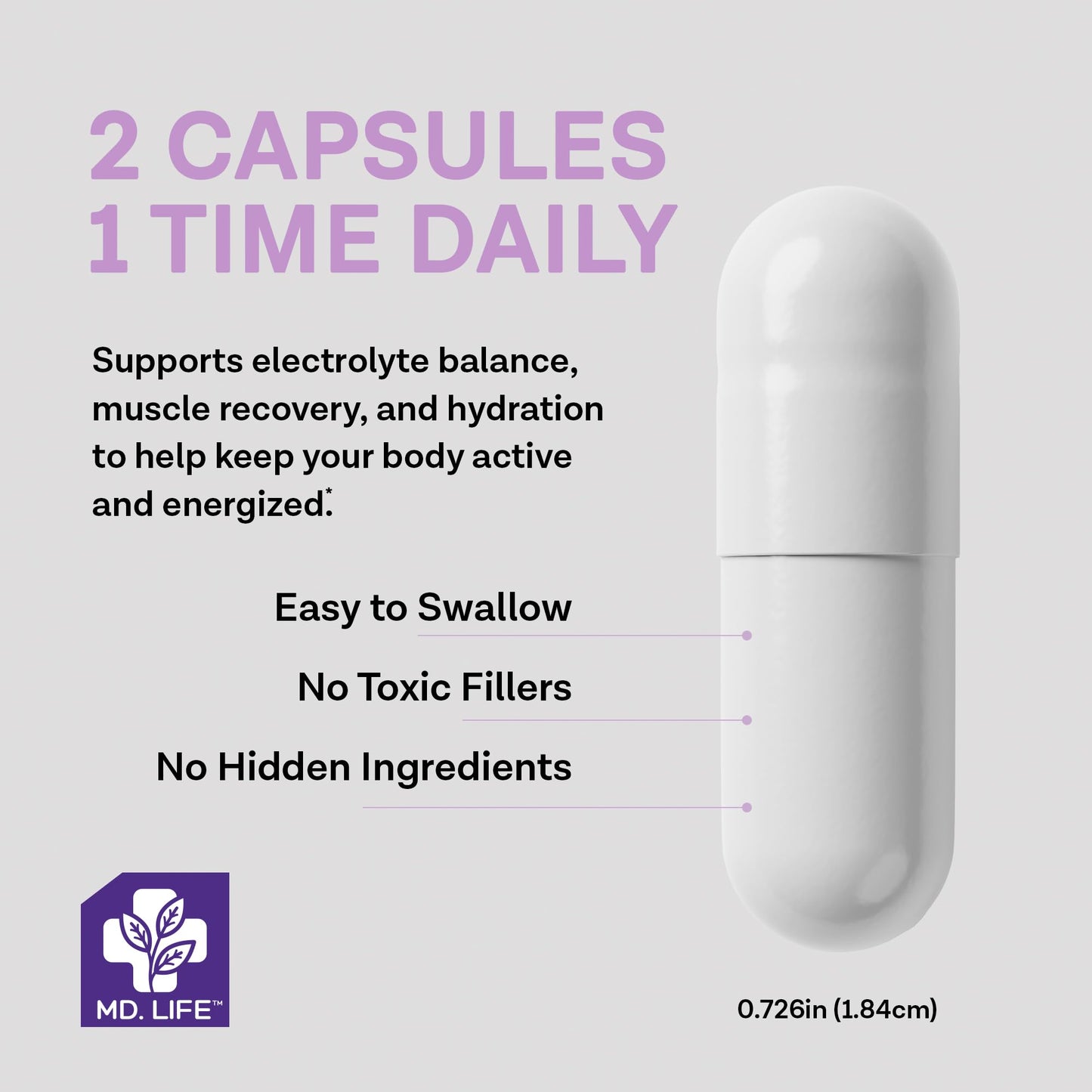 MD. Life Potassium Magnesium Supplement - 90 Capsules - Magnesium Potassium Supplement - High Absorption Complex - Maple Wellness Supplements