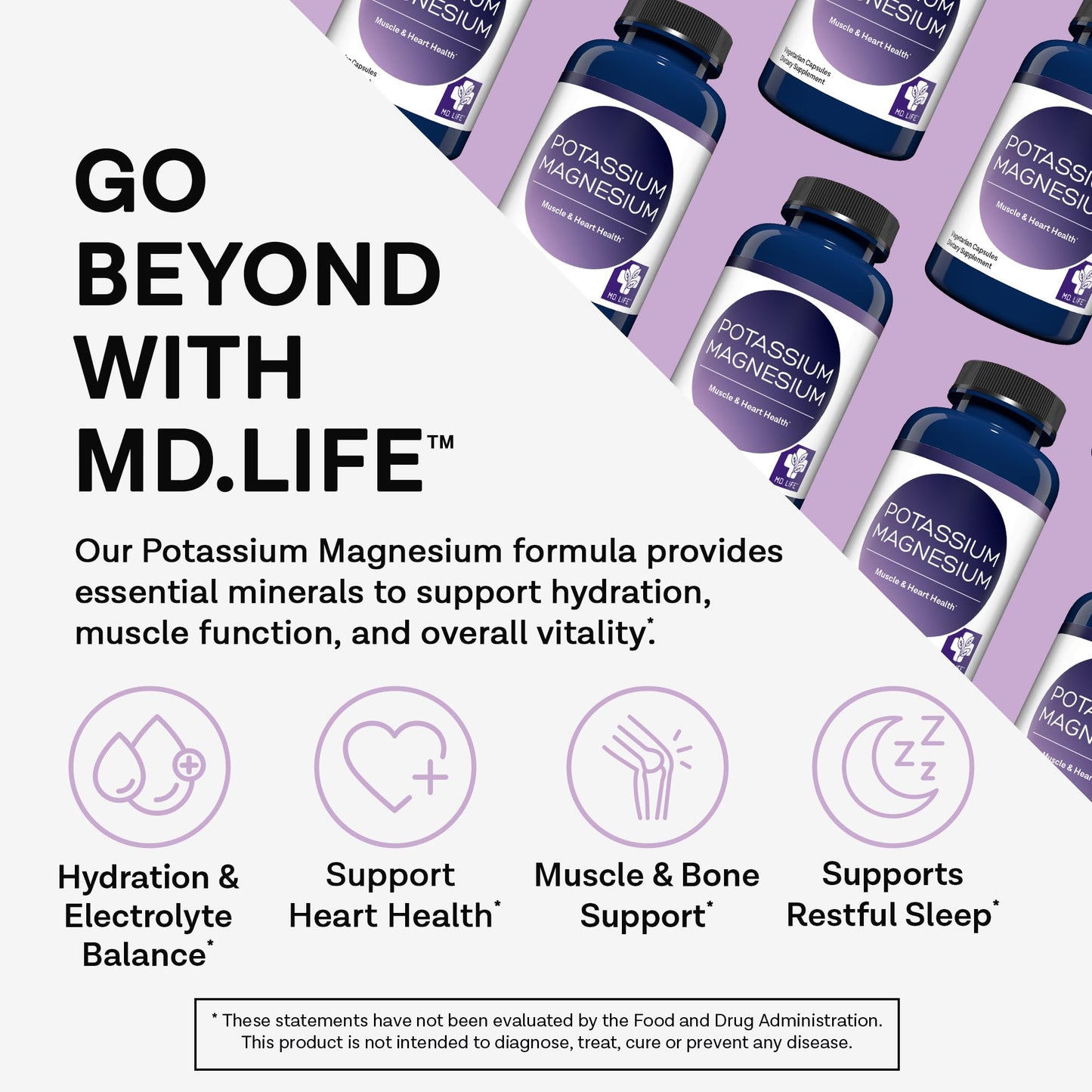 MD. Life Potassium Magnesium Supplement - 90 Capsules - Magnesium Potassium Supplement - High Absorption Complex - Maple Wellness Supplements