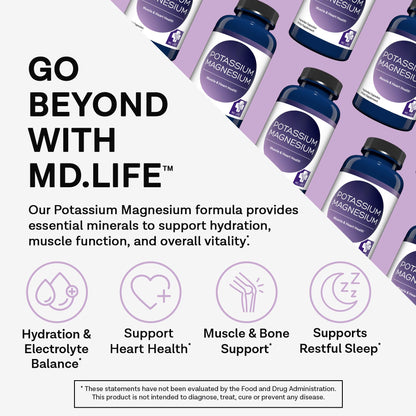 MD. Life Potassium Magnesium Supplement - 90 Capsules - Magnesium Potassium Supplement - High Absorption Complex - Maple Wellness Supplements