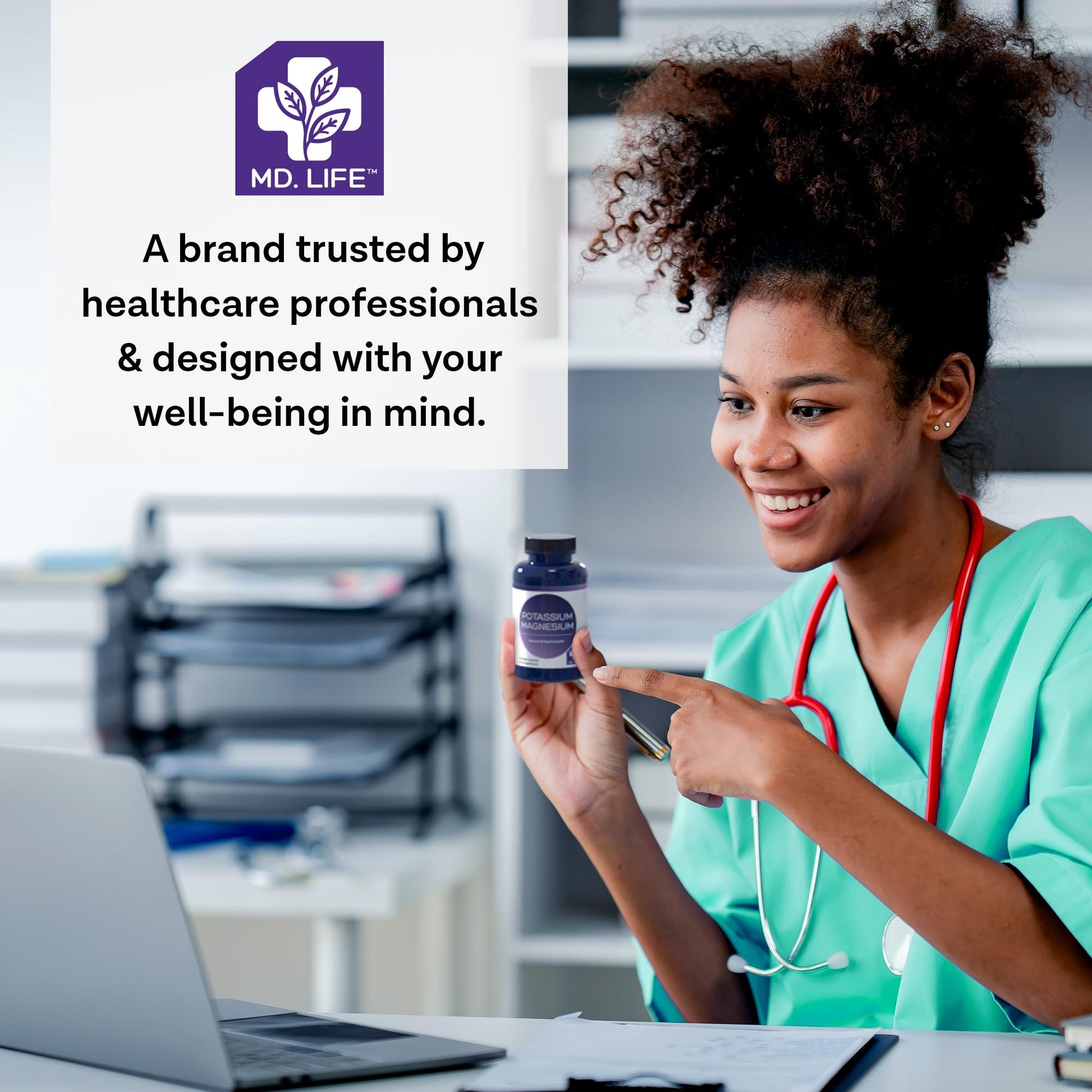 MD. Life Potassium Magnesium Supplement - 90 Capsules - Magnesium Potassium Supplement - High Absorption Complex - Maple Wellness Supplements