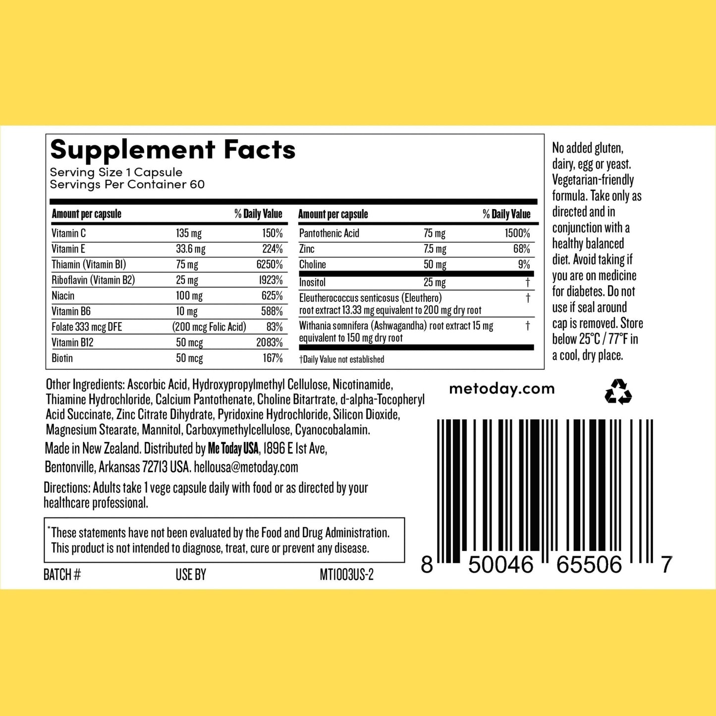me today Energise Supplement Super B Vitamin B Complex for Men & Women - B6, B12 with Vitamin C, Zinc, Ashwagandha and Siberian Ginseng - Maple Wellness Supplements
