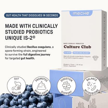 Meche Culture Club Probiotics for Digestive Health and Regularity - 5 Billion CFUs, Probiotics for Women and Men - Gut Health Supplements - Dissolve Strips - Maple Wellness Supplements