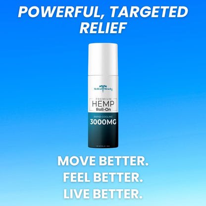Medical Miracles New Hemp Oil Roll On - Ideal for Muscles, Hips, Joints, Neck, Back, Elbows, Fingers, Hands, and Knees (3000mg Roll-On) - Maple Wellness Supplements