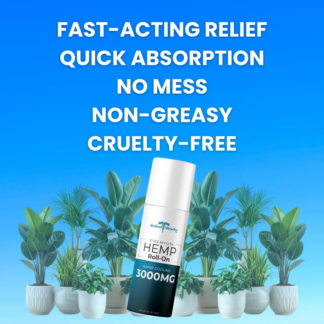 Medical Miracles New Hemp Oil Roll On - Ideal for Muscles, Hips, Joints, Neck, Back, Elbows, Fingers, Hands, and Knees (3000mg Roll-On) - Maple Wellness Supplements