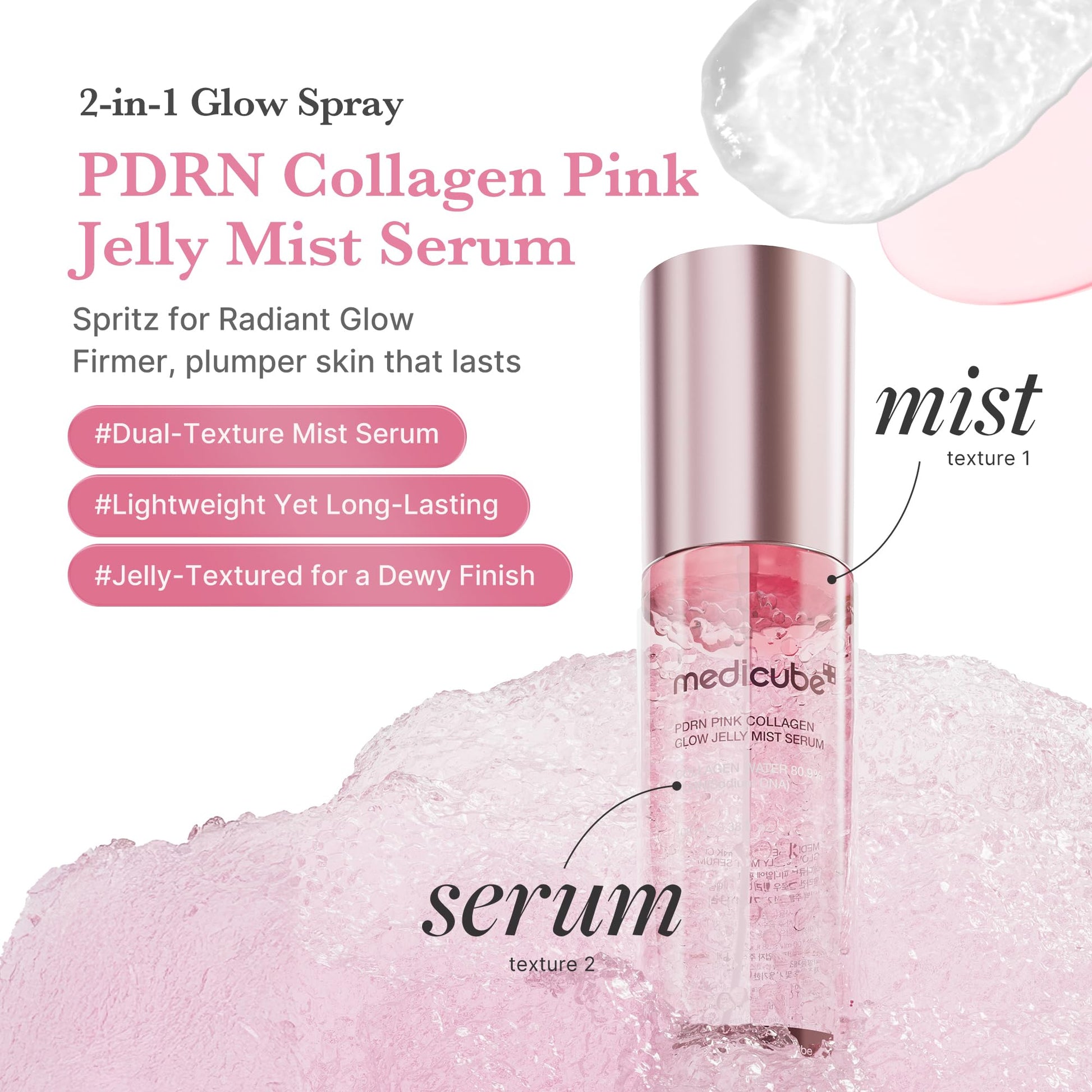 medicube Jelly Mist Serum with Pink PDRN Collagen | Dual-Texture Glow Spray with Niacinamide, Glutathione, Ceramide, Hyaluronic Acid - Maple Wellness Supplements