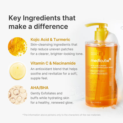 medicube Kojic Acid Turmeric Brightening Body Wash | Gentle Shower Gel for Uneven Skin - Maple Wellness Supplements