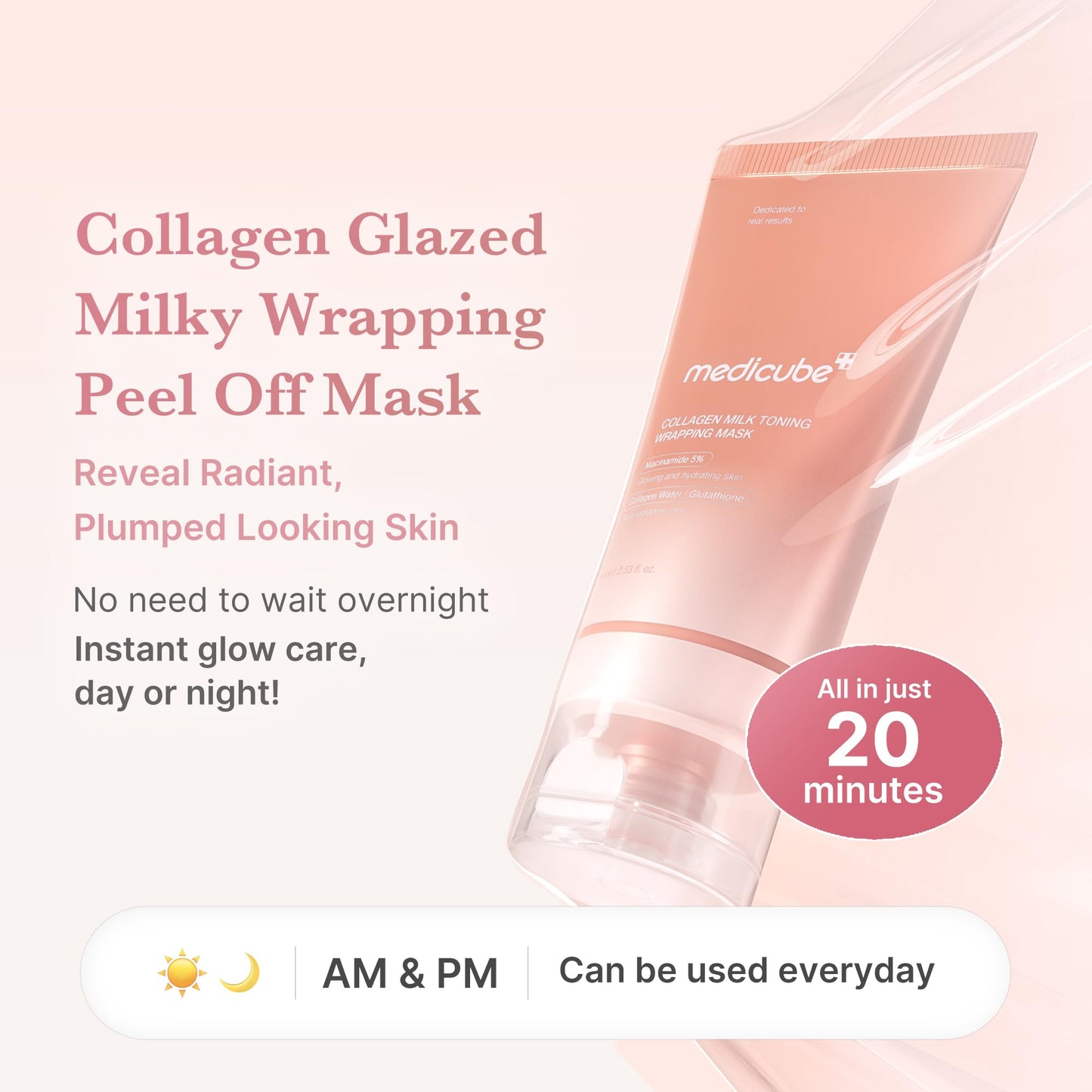 medicube Milky Collagen Double Glow Lock Duo: Collagen Glazed Milky Wrapping Mask and Booster Serum | 130DaCollagen, Niacinamide, Glutathione for Plumped, Radiant Glass Skin - Maple Wellness Supplements
