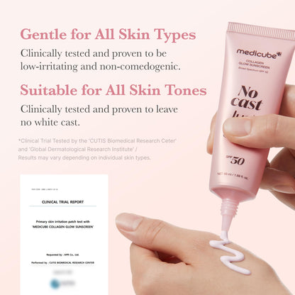 medicube No Cast Just Glow Collagen Sunscreen | SPF 50 Broad Spectrum Face Sunscreen - Maple Wellness Supplements
