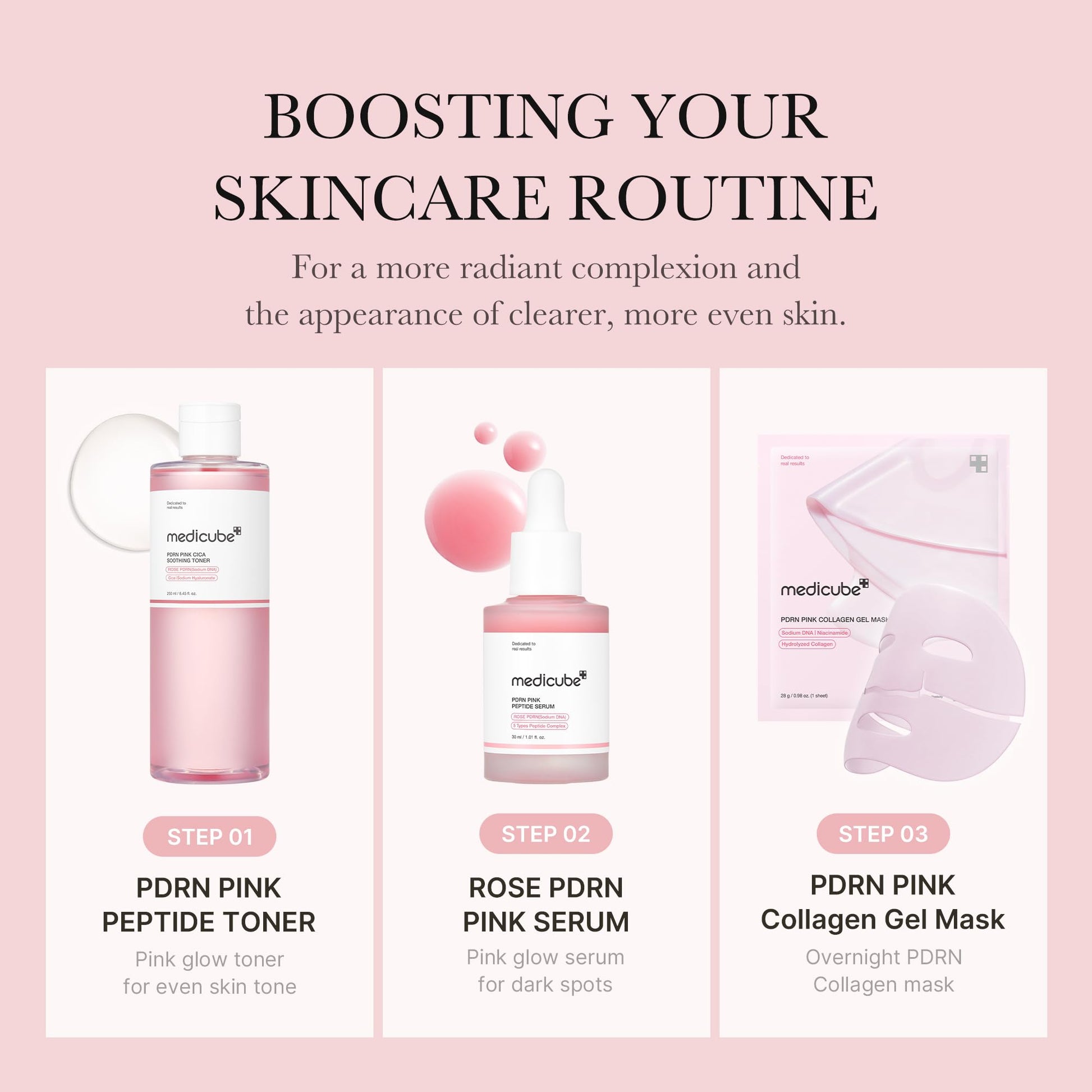 medicube PDRN Toner Rose PDRN Peptide Toner | Lightweight & Watery Type for Skin Boosting, Soothing and Calming, Uneven Skin Tone | with Rose, Peptide, Niacinamide | Korean Skincare, 8.45 fl.oz - Maple Wellness Supplements