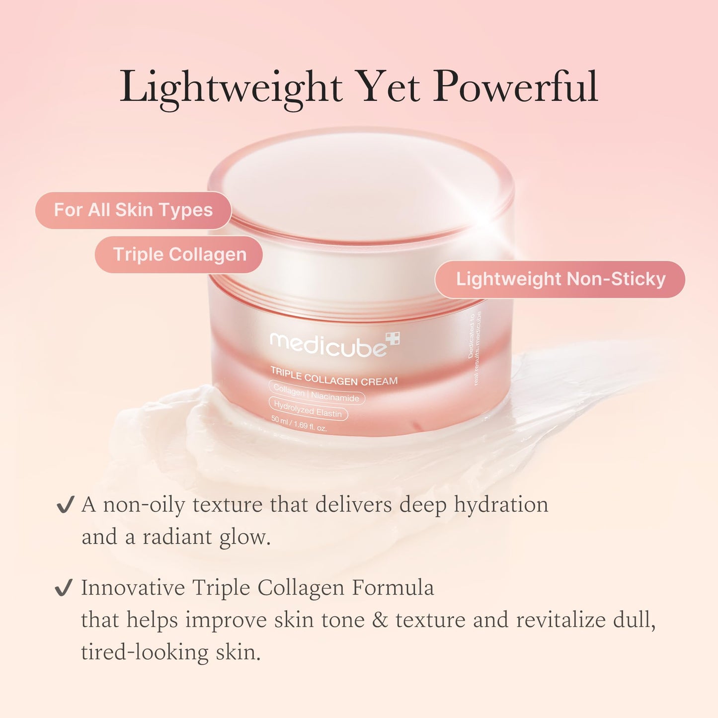 medicube Triple Collagen Cream - Hydrating & Firming Moisturizer with Hyaluronic Acid, Premium Elastin, Shea Butter - Maple Wellness Supplements