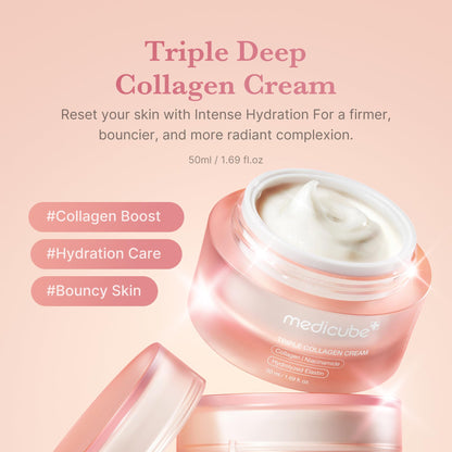 medicube Triple Collagen Cream - Hydrating & Firming Moisturizer with Hyaluronic Acid, Premium Elastin, Shea Butter - Maple Wellness Supplements